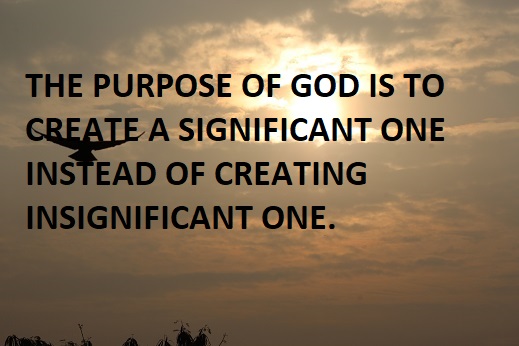THE PURPOSE OF GOD IS TO CREATE A SIGNIFICANT ONE INSTEAD OF CREATING INSIGNIFICANT ONE.