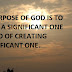 THE PURPOSE OF GOD IS TO CREATE A SIGNIFICANT ONE INSTEAD OF CREATING INSIGNIFICANT ONE.
