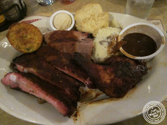 Image of the BBQ combo with brisket, ribs and chicken at Virgil's Real BBQ in NYC, New York