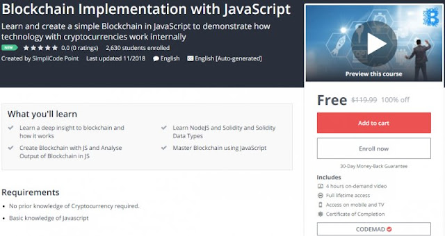 [100% Off] Blockchain Implementation with JavaScript| Worth 119,99$ 