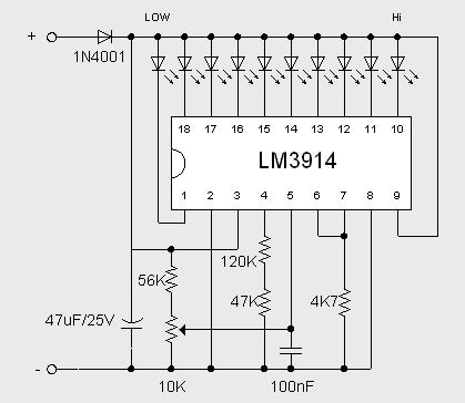 2 Volt Battery Monitor by IC LM3914