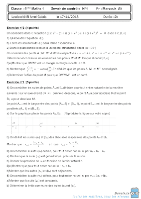 devoir de contrôle 1 mathématiques bac Math