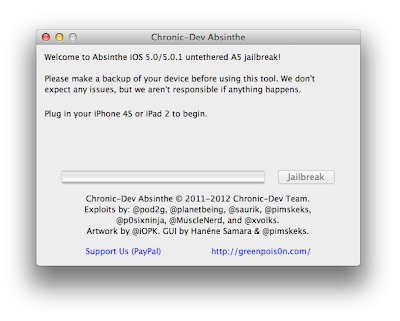 Jailbreak Apple iOS 5.0.1 Untethered with Greenpoison Absinthe 1.2.2