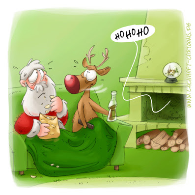 LACHHAFT Cartoon Weihnachten Weihnachtscartoon Weihnachtsmann Couchpotatoes Double Doppelgänger gruselig Verwirrung verwirrt Rudolph Rudolf Rentier Sofa Chips Cola Cartoons Witze witzig witzige lustige Bildwitze Bilderwitze Comic Zeichnungen lustig Karikatur Karikaturen Illustrationen Michael Mantel Spaß Humor