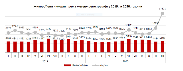 U decembru 2020g. na teritoriji Republike Srbije umrlo 17.321 osoba!