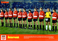 SELECCIÓN DE AUSTRIA -Temporada 1989-90 - Andreas Ogria, Peter Artner, Anton Polster,  Ernst Aigner, Christian Keglevits, Alfred Hortnagel, Manfred Linzmaier, Anton Pfeffer, Robert Pecl, Klaus Lindenberger y Manfred Zsak - AUSTRIA 3 (Polster 3) ALEMANIA ORIENTAL 0 - 15/11/1989 - Mundial 1990, clasificación - Viena, Austria, estadio del Prater