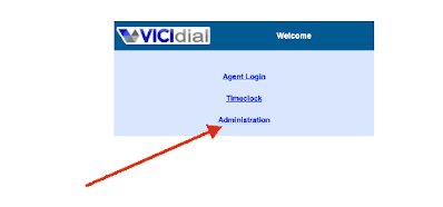 VICIdial Login Page - Select Admin