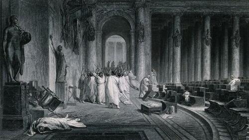 The Death of Caesar, 1874 steel engraving by J.C. Armytage after J.L. Gérome