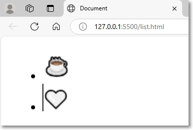 The image shows An example of how the <ul> tag is implemented on a web page