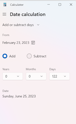 Windows 11 Calculator Add or subtract days