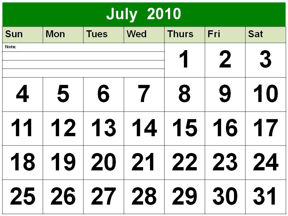 july calendar 2010. Printable 2010 calendar uk