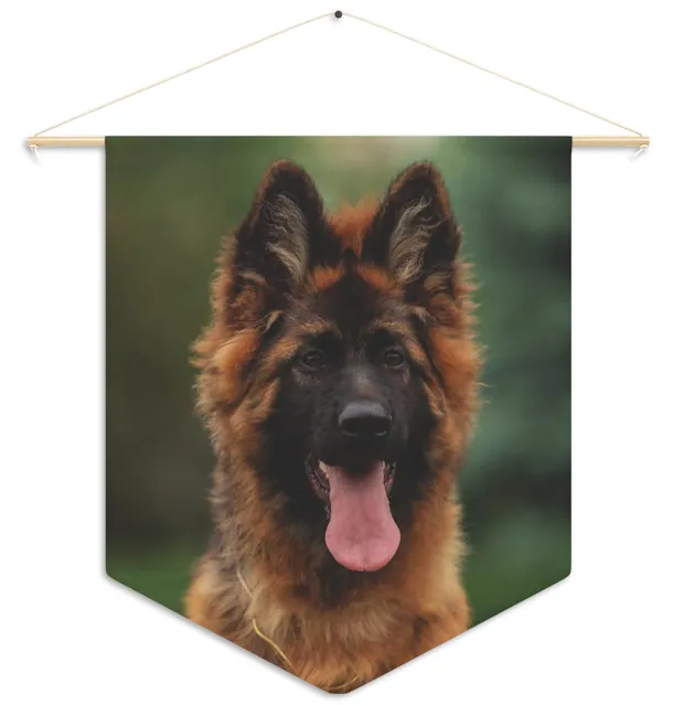 Pennant With Red and Black Long Coat German Shepherd Leaving Tongue Out