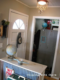 Chipping with Charm: Entry Closet Redo with vintage lockers...www.chippingwithcharm.blogspot.com