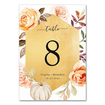  Autumn Floral Luxurious Gold Look Fall Wedding Table Number