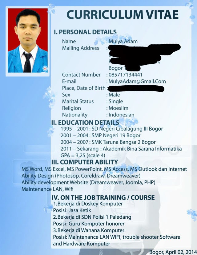 Contoh cv dan application letter dalam bahasa inggris 