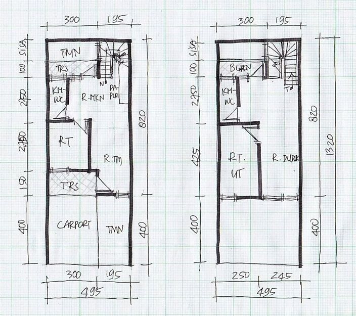 denah rumah lebar 4 meter menarik