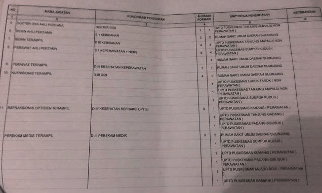 Formasi CPNS Kabupaten Sijunjung 2018