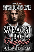 young intense male rock star with light brown wavy hair staring at the camera holding a guitar - Natasha Duncan-Drake, Save a Cat Bag a Boyfriend - of Psychics &amp; Vampires over the top in white and pink