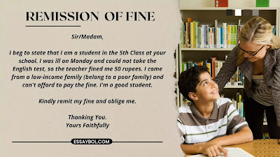 remission of fine application for class 5 in english for all classes.