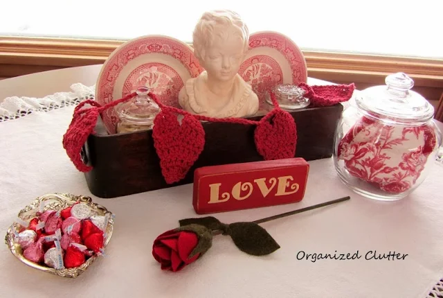 Vintage Sewing Drawer Valentine's Day Vignette www.organizedclutterqueen.blogspot.com