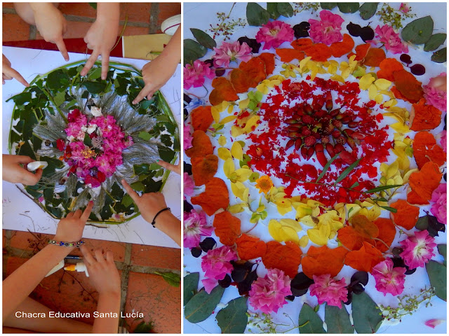 Mandala de hojas y pétalos de flores - Chacra Educativa Santa Lucía