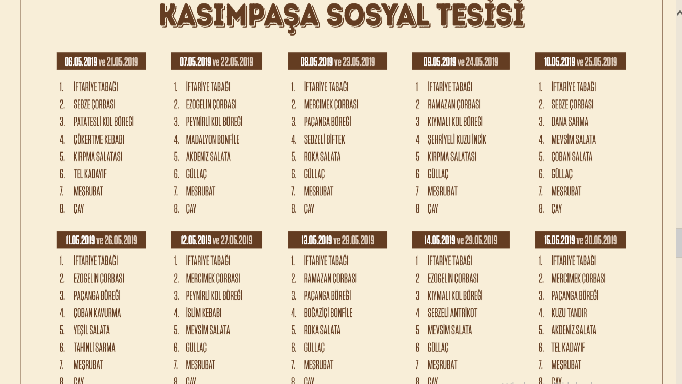 ibb kasımpaşa sosyal tesisleri ramazan menüsü kasımapa sosyal tesisleri iftar fiyatları