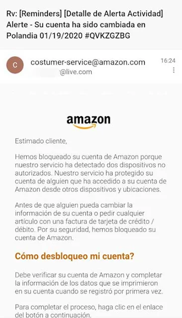 fake Amazon no bloquea cuentas en live desde Polandia