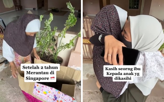 Anak muncul dari kotak, kejutan untuk ibu di Hari Raya