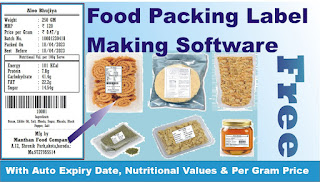 1 Free Food Barcode Label Making Software with Nutritional Value, Expiry Date, fssai Lic No. and Per Gram Price as per Govt. Norms