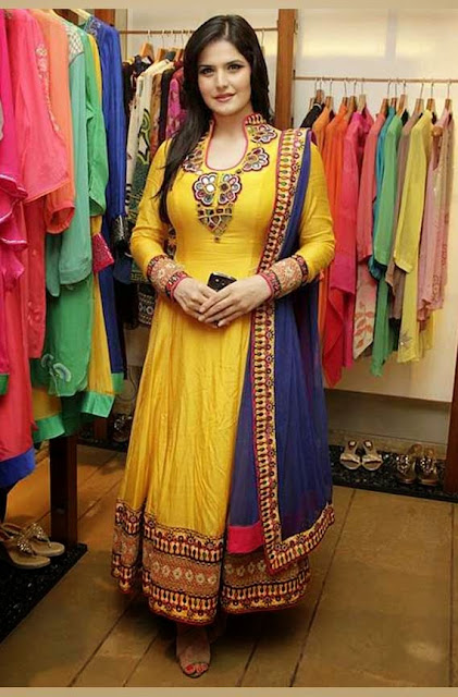 1838 - Zarine Khan Yellow Anarkali Suit with Resham Embroiderey