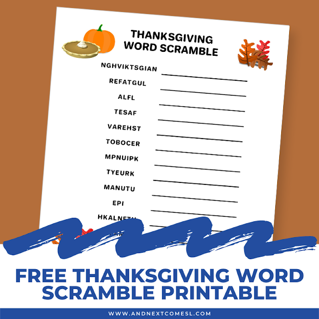 Thanksgiving word scramble printable