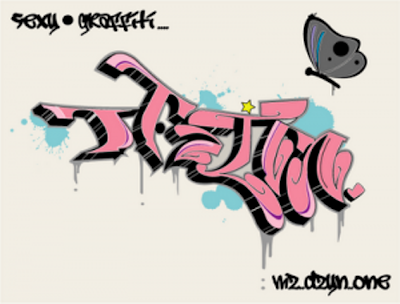 Graffiti Alphabet Decorated with a Butterfly Picture