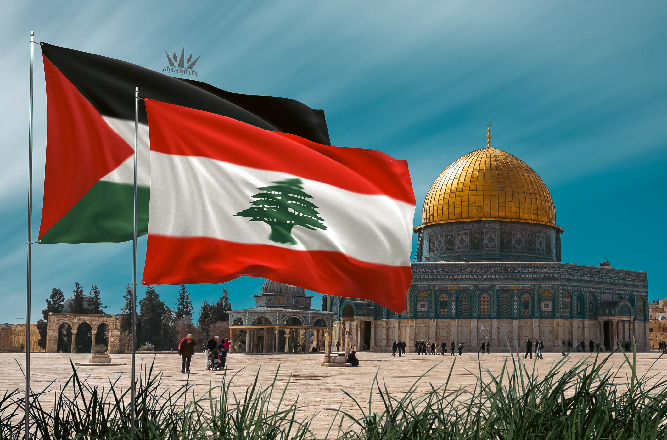 علم فلسطين ولبنان في القدس خلفيات تصامن مع فلسطين