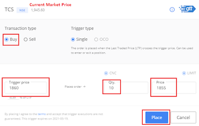 How To Place GTT Buy Order in Zerodha