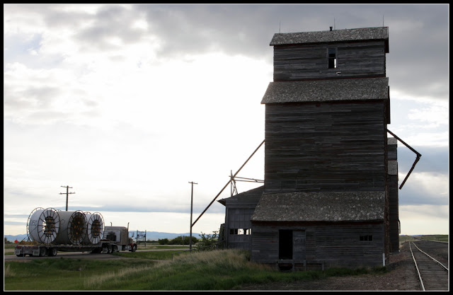 Grain elevators in Hobson Montana and Peterbilt 379 from Watt and Stewart Albert Canada