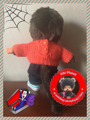 Pull araignée Halloween pour Kiki ou Monchhichi tricot handmade fait main vêtements 