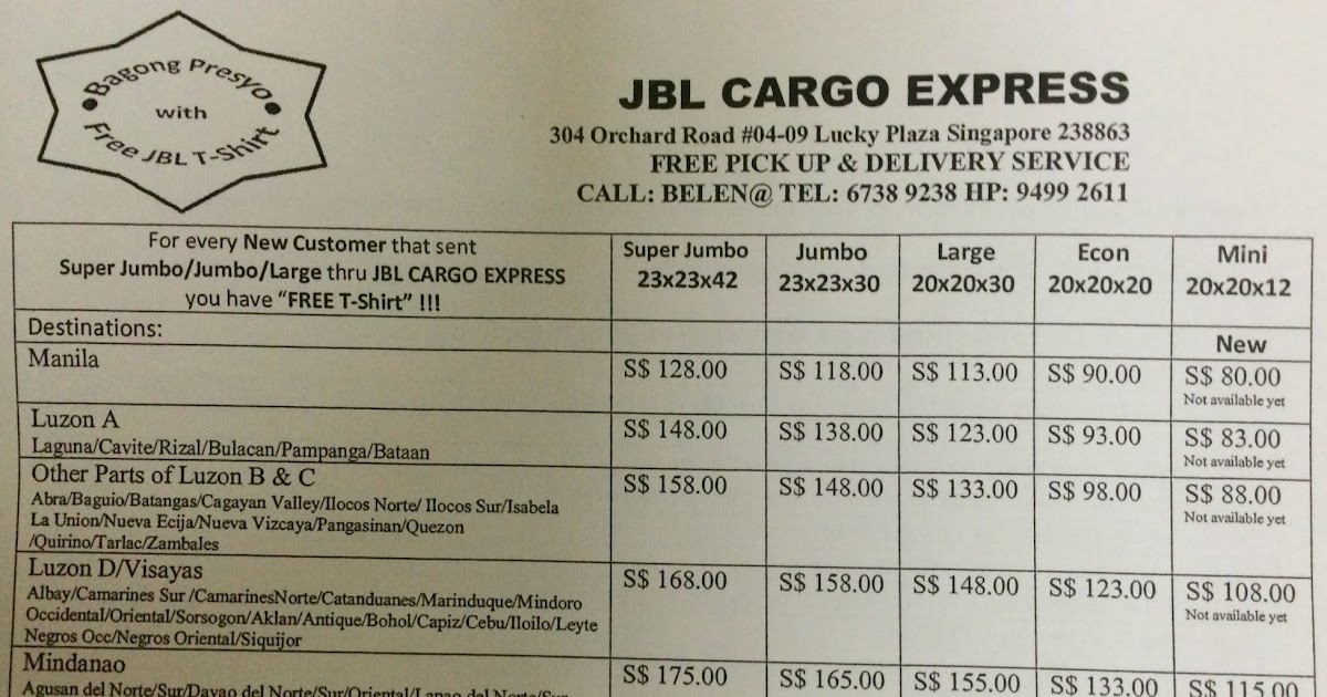 Singapore Balikbayan Box Jbl Cargo Express - 