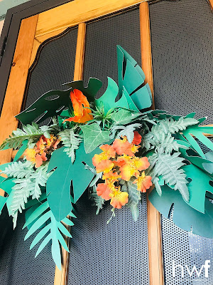 summer,tropical style,coastal style,beach style,DIY,diy decorating,home decor,colorful home,wreaths,tiki style,outdoors,outdoor decor,summer front porch decor,tropical decor,tropical wreath,tiki culture,tiki mask,tiki decor.