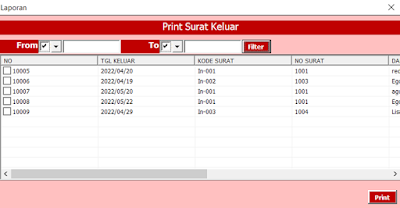 Tampilan Form Print Surat Keluar