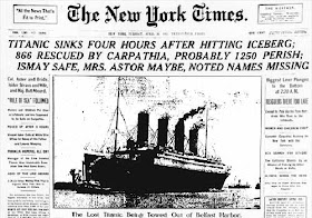 El desastre del Titanic, portada del The New York Times