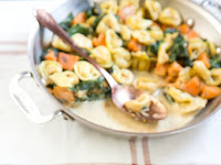 Creamy Skillet Tortellini with Sweet Potato and Spinach