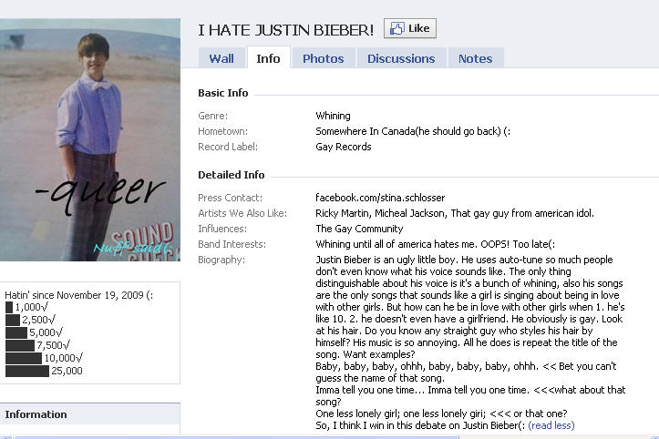 justin bieber haters call me gay. It has 18752 haters as of this