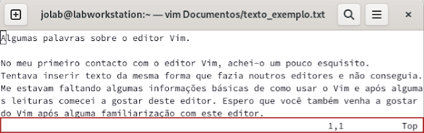 Vim em modo normal ou de comando.