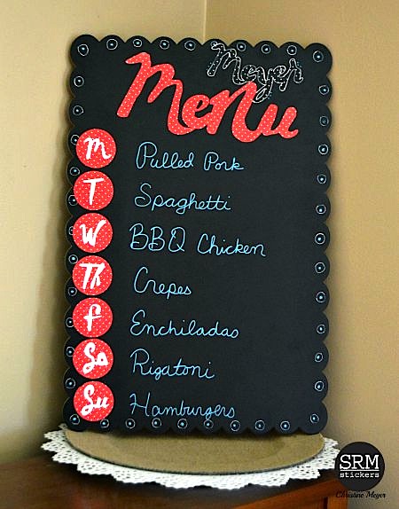 SRM Stickers Blog - DIY Menu Board by Christine - #patternedvinyl #vinyl #chalkboard #markers #DIY