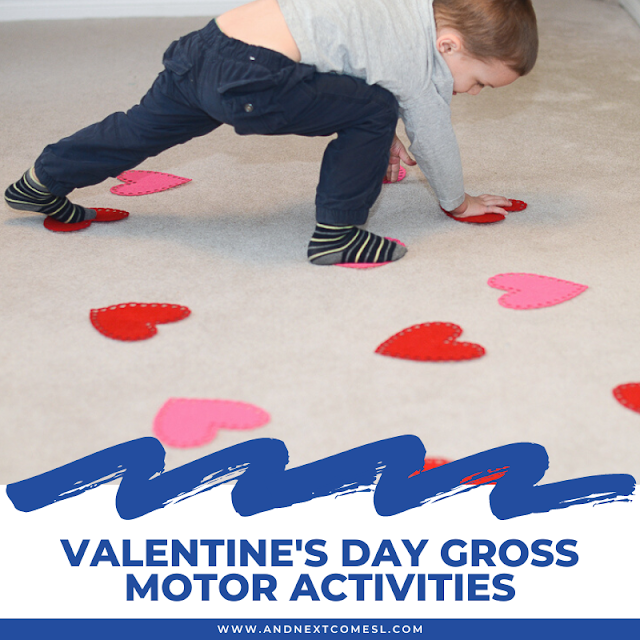 Valentine's Day gross motor activities for kids - simple no prep fun using items from the dollar store
