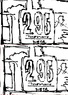 Comparison of raster scan of drawing to vector drawing. Gas pump drawing.