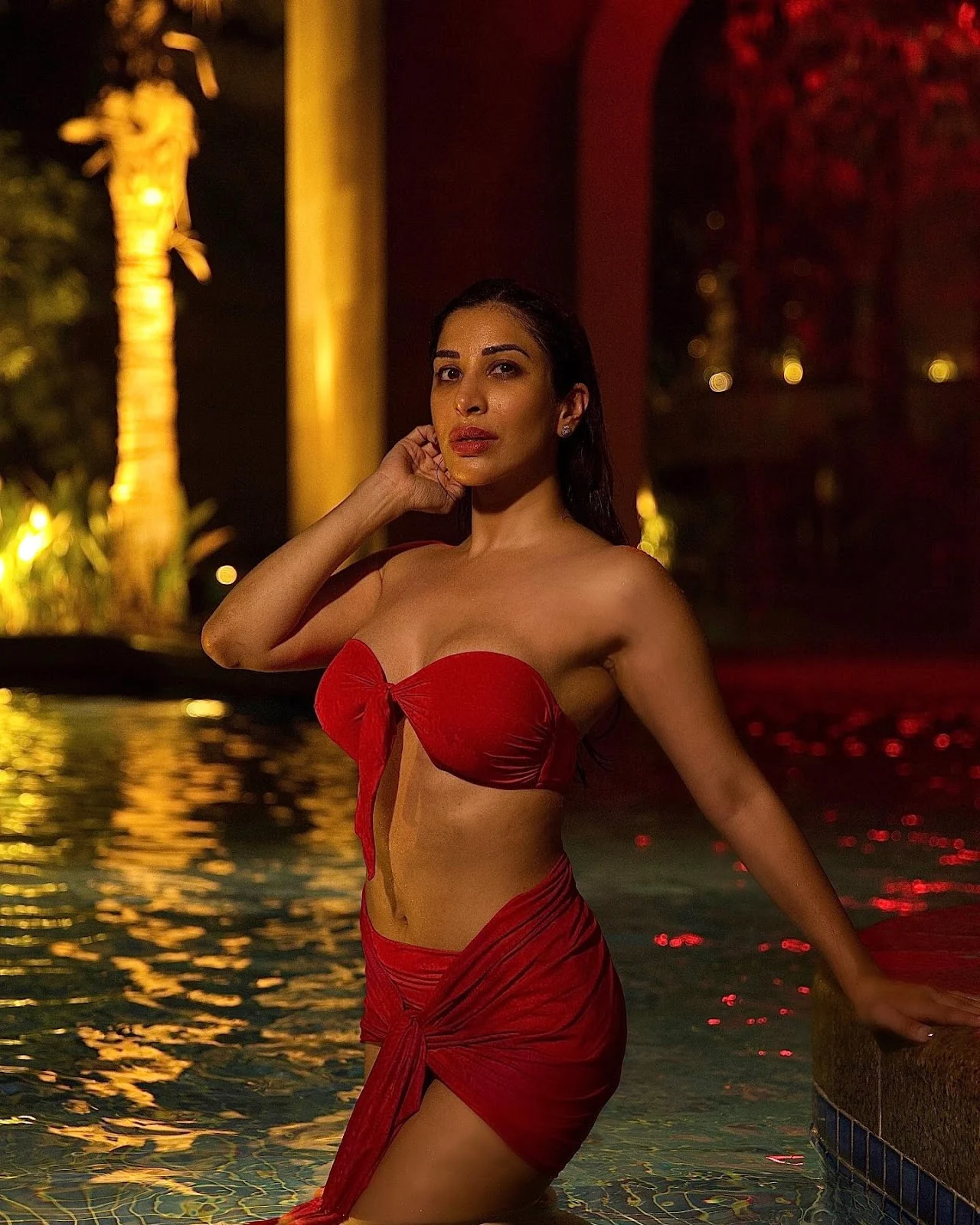 Sophie choudry red bikini cleavage sexy body