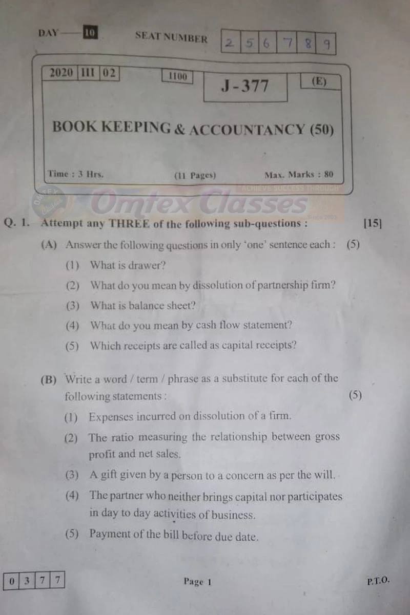 HSC Accounts March 2020 Board Paper With Solution.