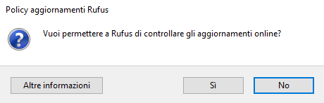 Rufus, verifica aggiornamenti online