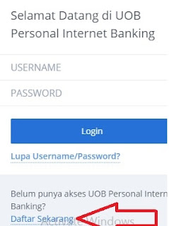Halaman pendaftaran Internet banking UOB